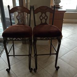 2 Wood/Rod Iron Barstools
