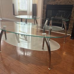Beautiful 3-Piece Matching Living Room Coffee Table Set — Tempered Glass & Metal Frame