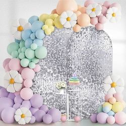 6FT Sequin Arch Backdrop Cover: Silver Big Payette Arch Covers Shimmer Fabirc Backdrop Covers for Party Christmas Deocr

