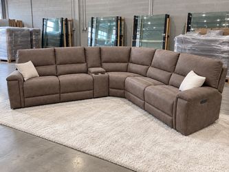 Large Brown Sectional Sofa with Recliner