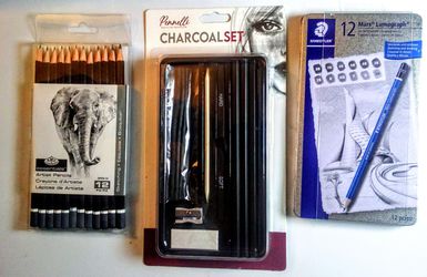 Lot Of 3 Sets Of Art Pencil & Charcoal Set All 3 Sets Brand New