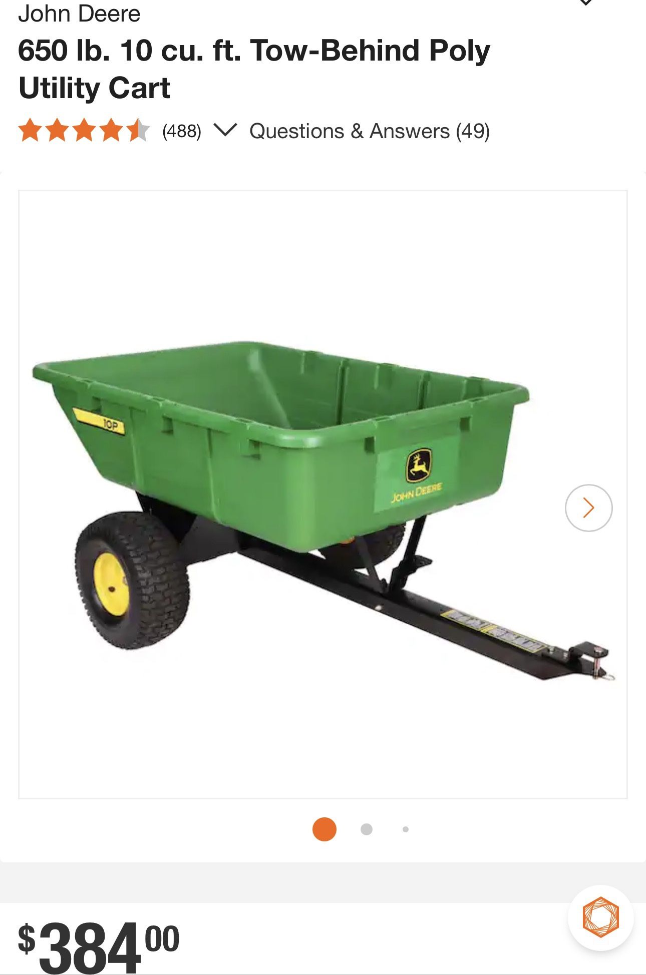 John Deere 650 lb. 10 cu. ft. Tow-Behind Poly Utility Cart