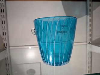 Vintage Venini Disaronno Blue Art Glass Ice Bucket Italian Murano Style Decor