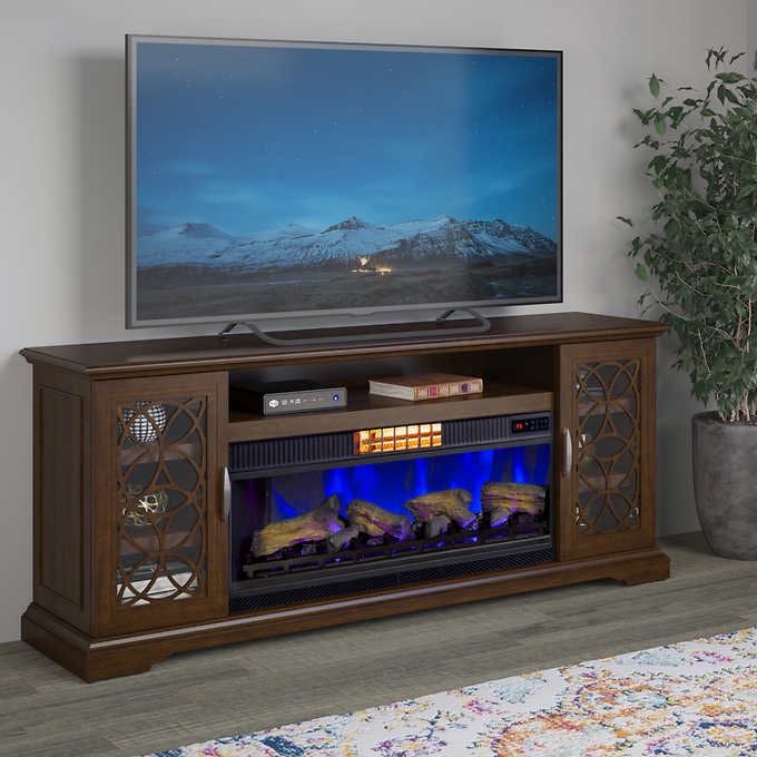Tresanti Luna TV Console with ClassicFlame CoolGlow 2-in-1 Electric Fireplace and Fan , Brown