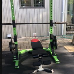 Cap Weight Rack + 345 Pounds Olympic Weights 