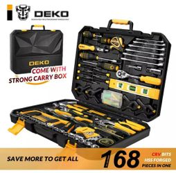 💥New DEKO 168 Pcs Hand Tool Set General Household Kit with Wrench and Plastic ToolBox
