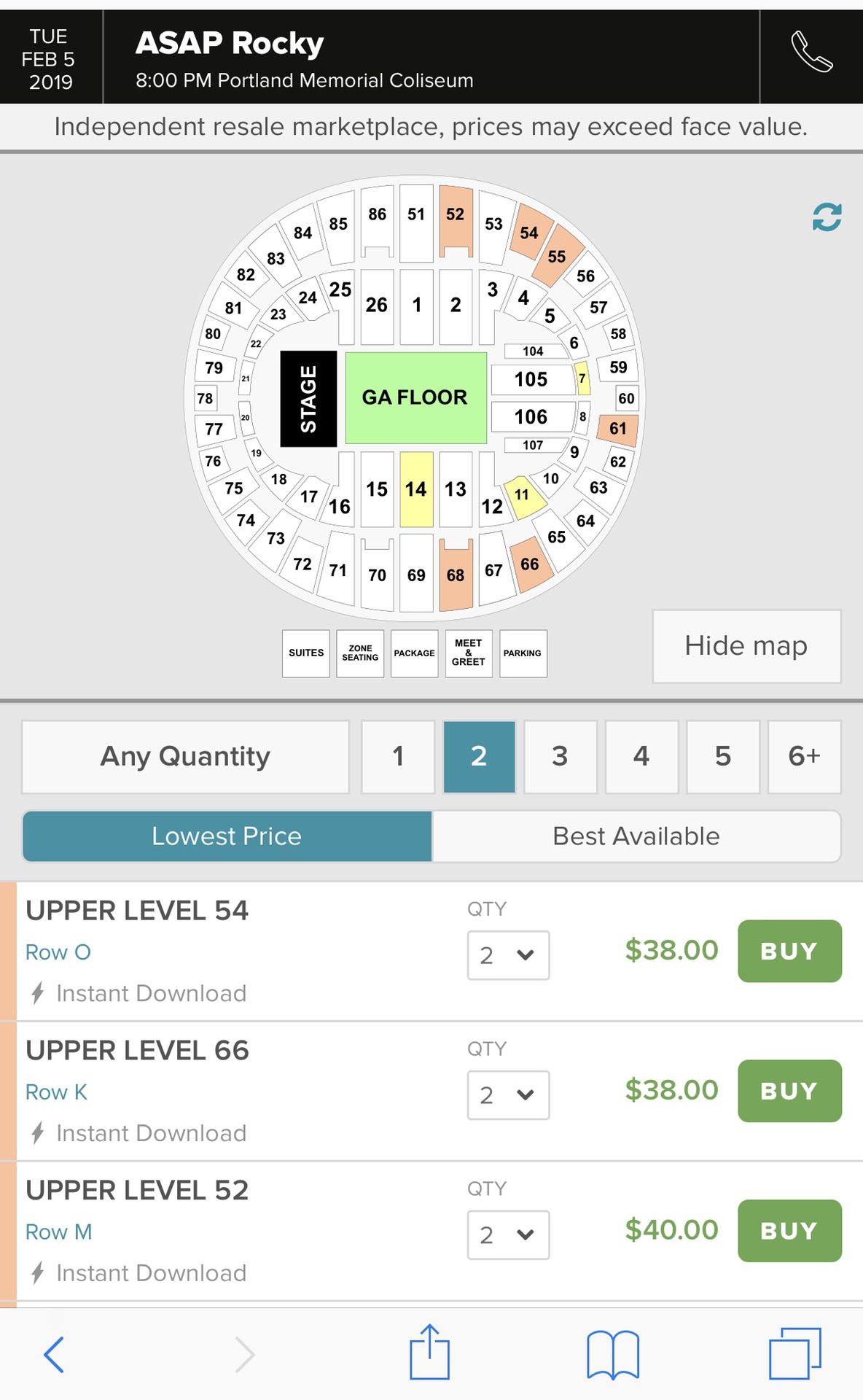 2 a$ap rocky tickets upper level 55
