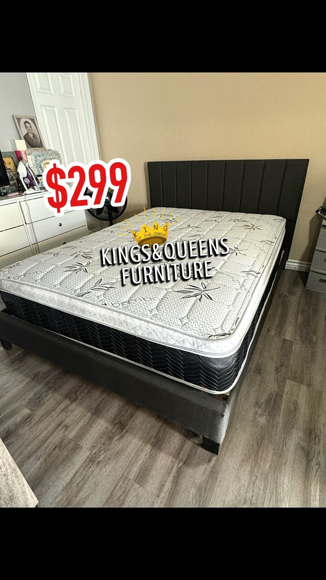Queen Bed Frame With Mattress $299