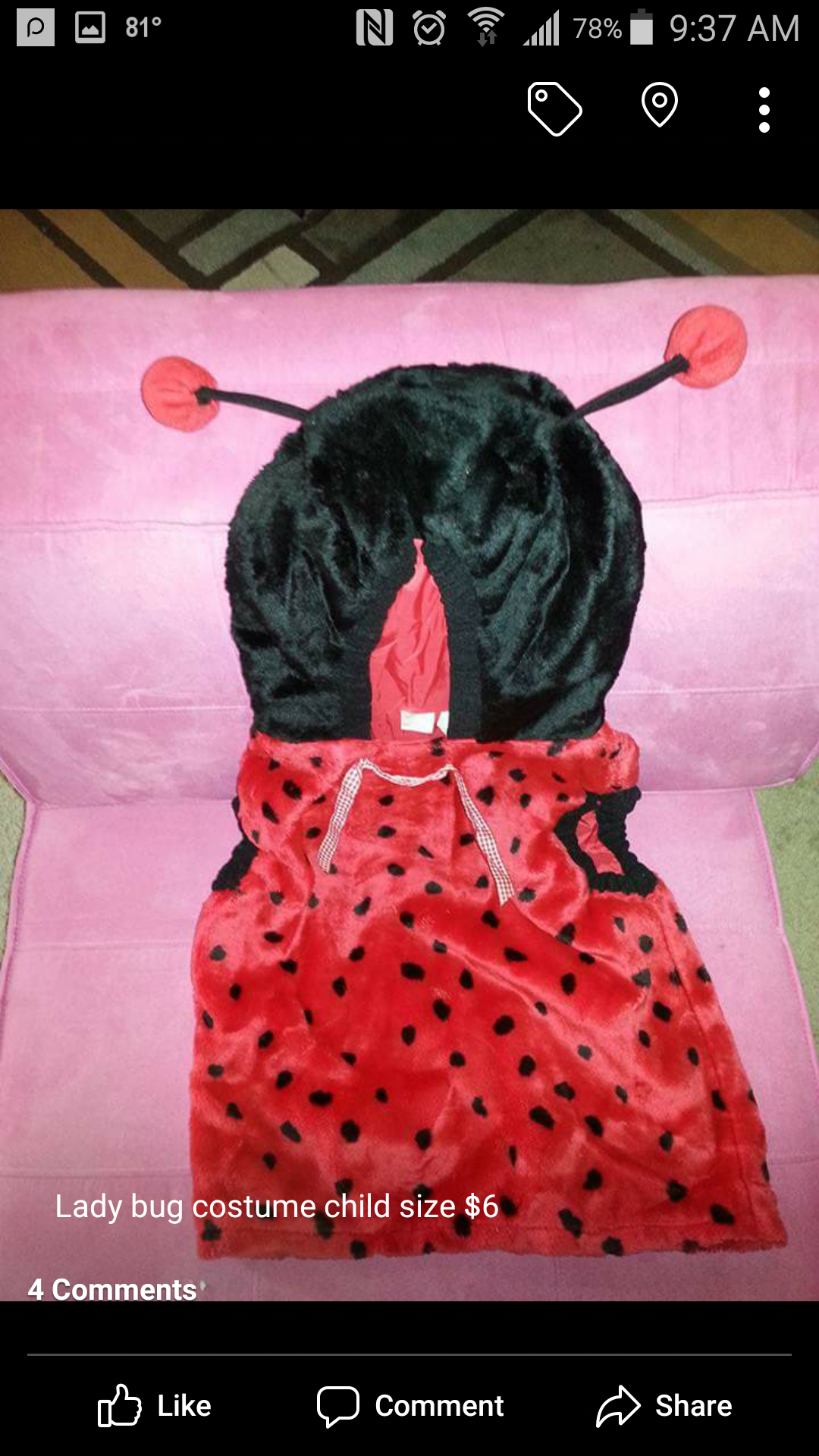 Child size lady bug costume