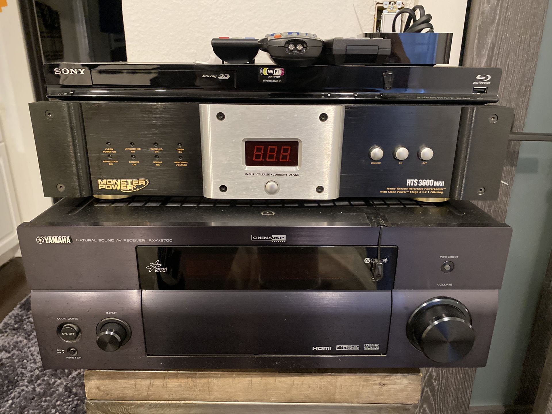 Yamaha 2700 receiver + Monster Amplifier + Sony Blue Ray