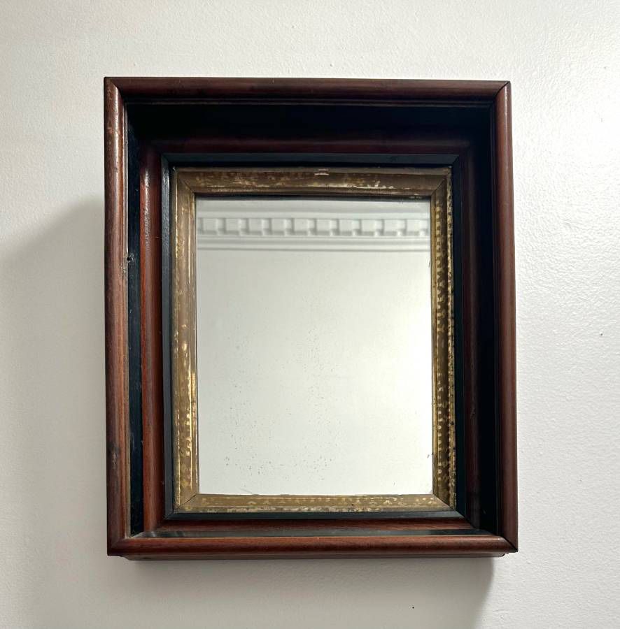 Antique Ornate Deep Thick Wood Frame Gilt Liner Wall Mirror