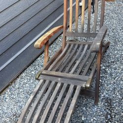 Vintage Folding Teak Deck Chair Footrest Recliner