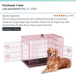 48 inch pink dog crate + dog bed