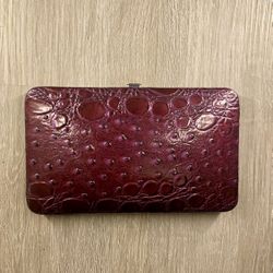 Luxurious Burgundy Crocodile Embossed Leather Clutch
