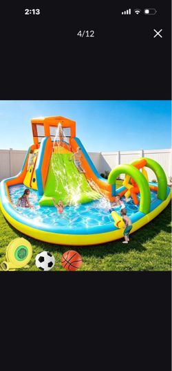 Inflatable Water Slide 6 In 1 Obstacle With Splash Pool