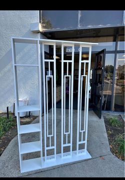 New 64"x48" White Room Divider 4 Shelves Room Divider Wall Partition