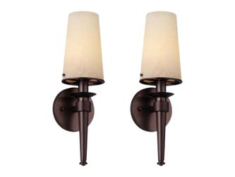 FORECAST LIGHTING Bronze Etruscan Beige Glass Shade Wall Sconce (Set of 2)