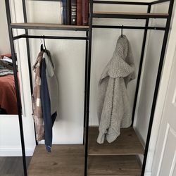 Metal 2-Rod Garment Clothes Rack with 4 Wooden Shelves