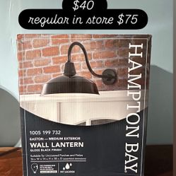 Hampton Bay Easton 14 in. 1-Light Black Barn Hardwired Outdoor Wall Light Lantern Sconce with Steel Shade Farmhouse Barn Outdoor 