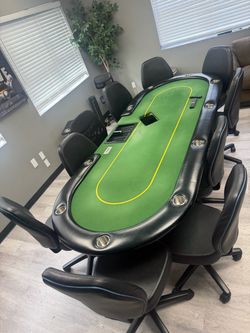 Poker table chairs and chips