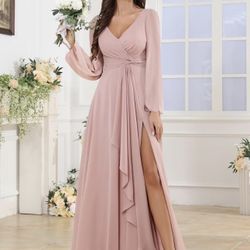 New Long Sleeve Bridesmaid Dress - Soft Pink 