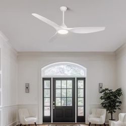 65 in. Smart LED Indoor Industrial White Low Profile Embedded Semi Flush Mount Ceiling Fan with Light Kit with Remote