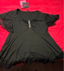 Black Lace Sleeve Top with Rhinestone Detail