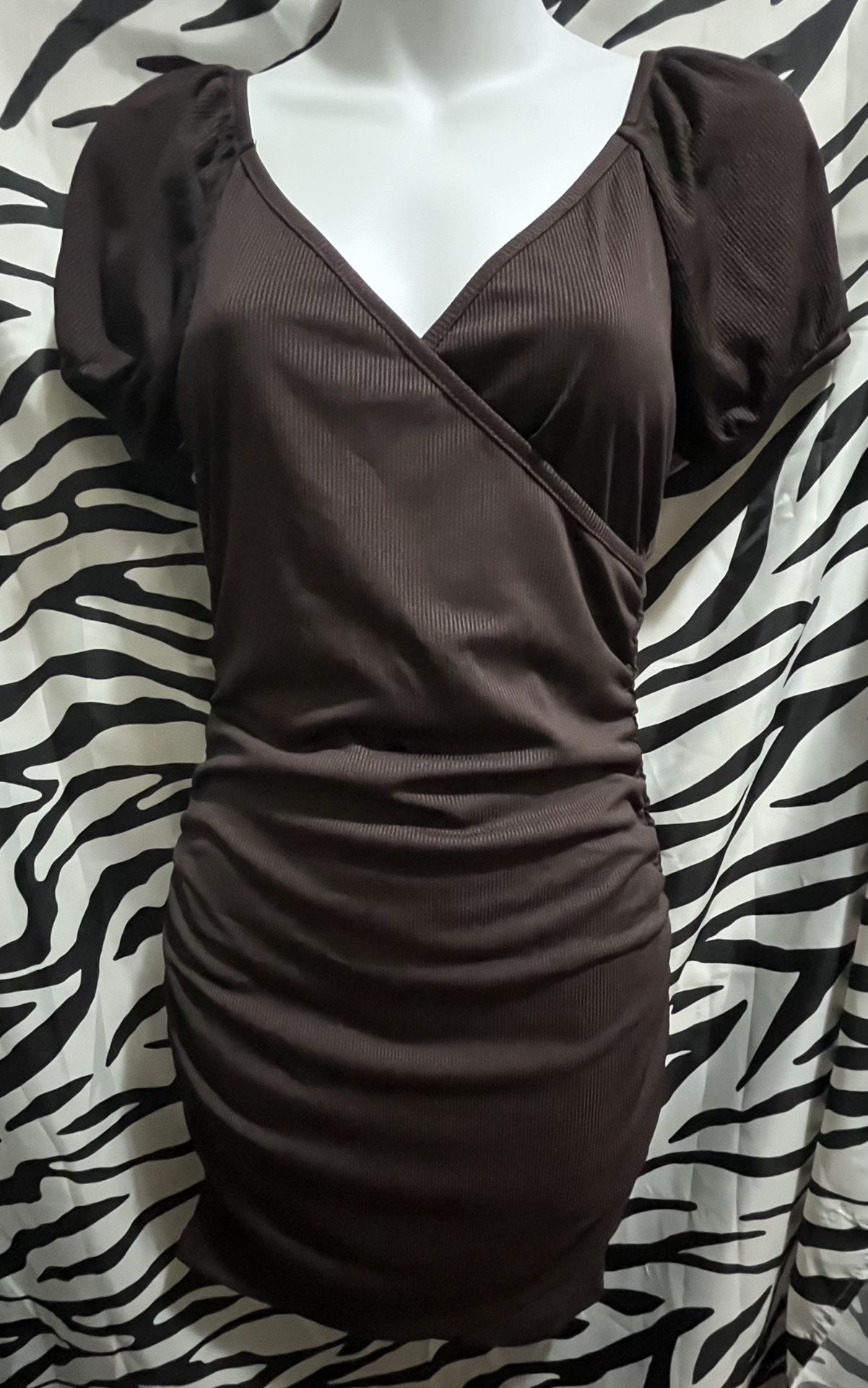 Brown Sketchy Dress With Ruched Sides.