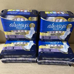 $4 Each,always Maxi Pads Overnight,size 5,20ct