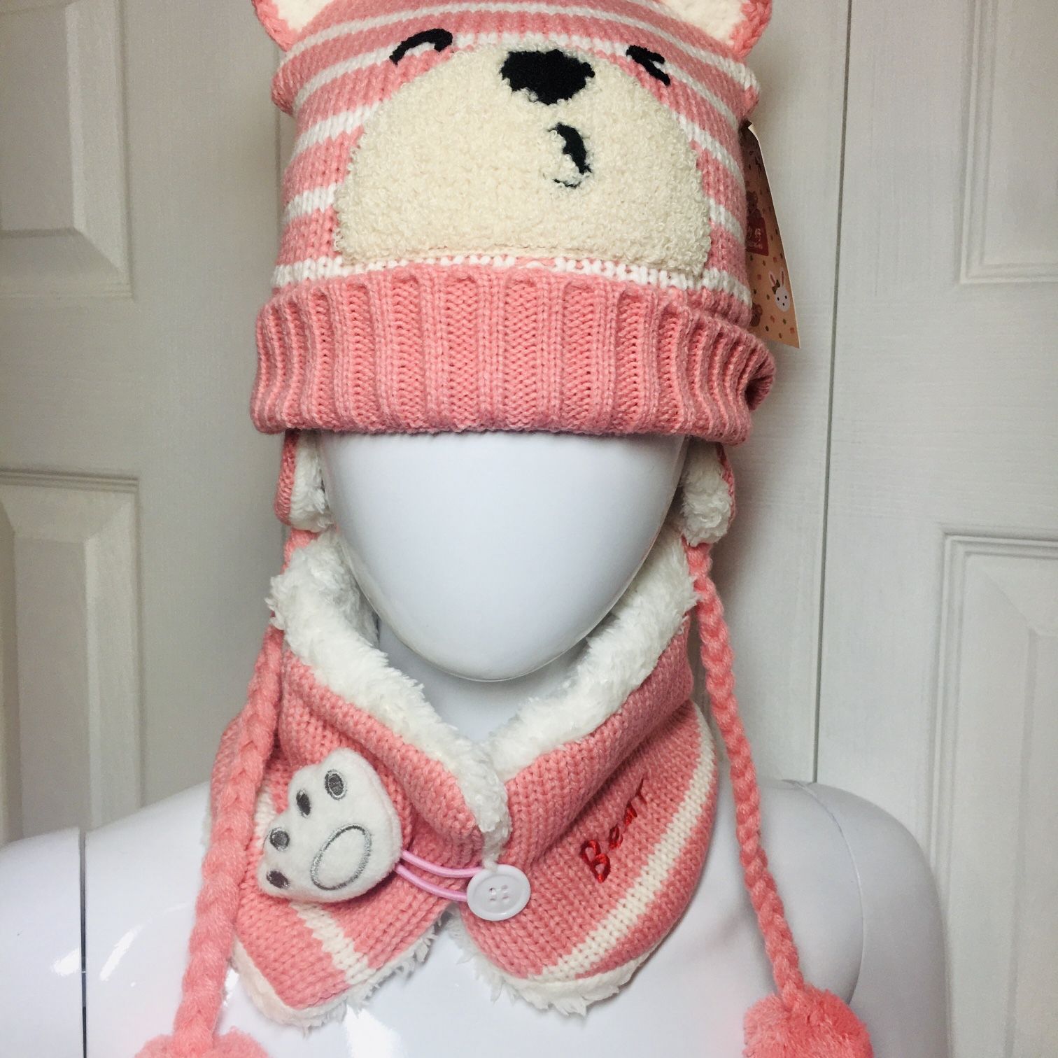 Pink 🐻 Toddler woolen yarns Hat and Scarf
