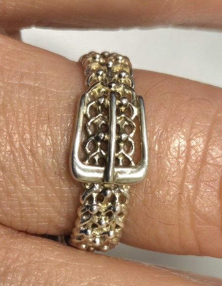 Belt Buckle Ring 925 Sterling Silver with Filigree or Woven Band Design size 9