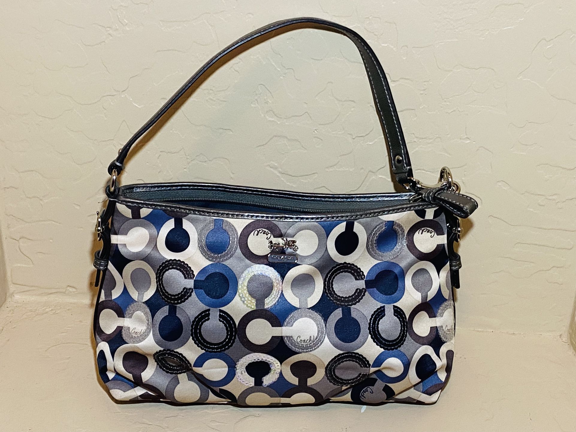 Coach Madison Sateen Demi Bag Blue Gray Sequins Op Art Mini Shoulder Bag