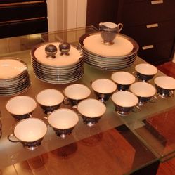 Gorgeous Blue and Silver Fine 38Piece China Set 