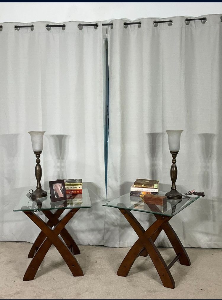 Traditional Glass & Wood End Tables / Side Tables