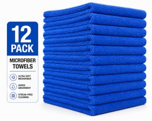 Toallas de Microfibra 12 Piezas Azules — Suavecitas pa’ Limpiar Carros Detailing Sin Rayar