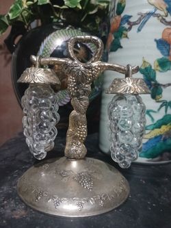 Silver-Tone Grapevine Decanter Stand with Glass Grapes