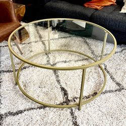 Round Gold Metal and Glass Coffee Table