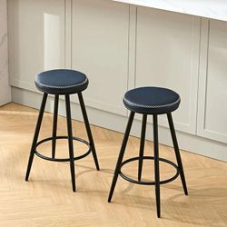 24in High Set of 2 Navy Blue Swivel Bar Stools