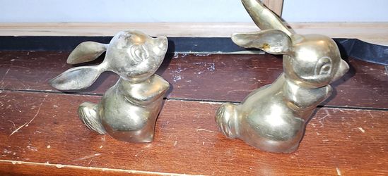 Brass Bunny Rabbit Figurines - Pair