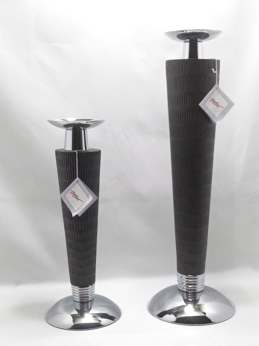 Pillar Candle Holder Chrome & Black Elegant Design
