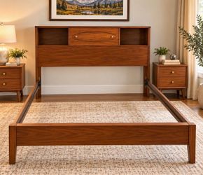Mid-Century Modern Full-Size Bed Frame & Headboard