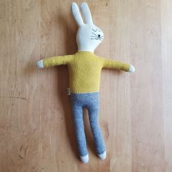Sophie Home Rabbit Plush, 100% Cotton Knit, Hand Embroidered Face, 14-inch