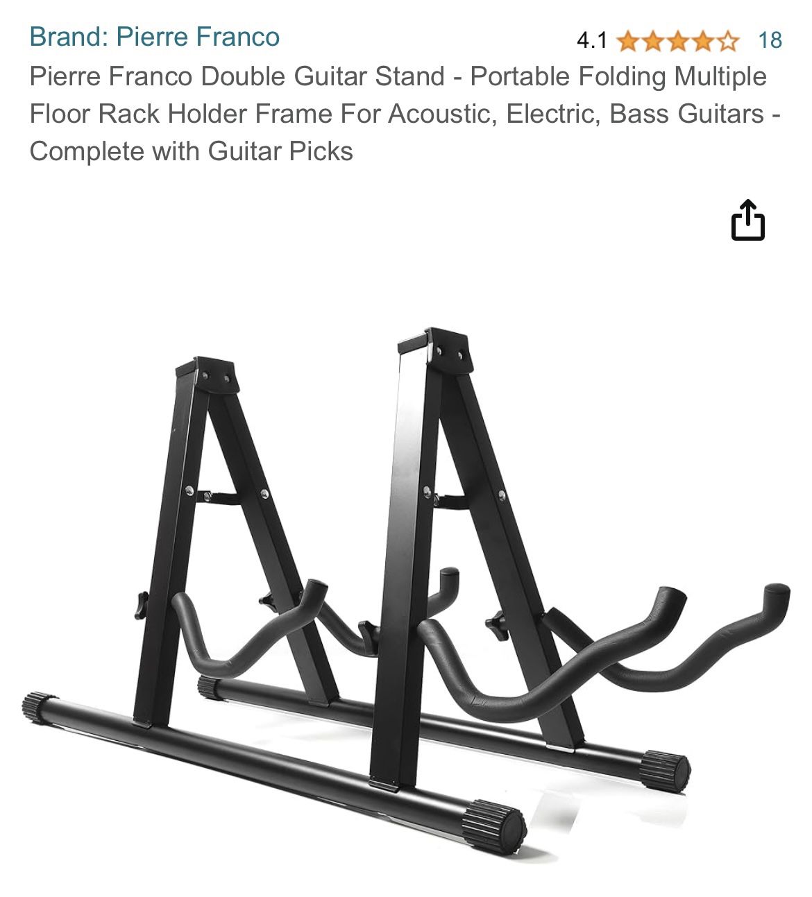 Pierre Franco Double Guitar Stand, Folding Rack Holder Frame, Acoustic, Electric, Bass Guitars NEW