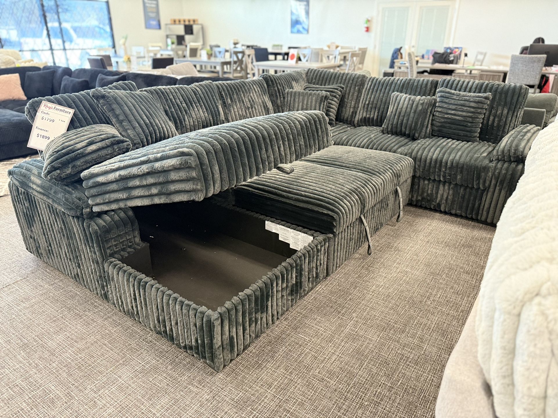 Dark Gray Sectional Sleeper W/ Storage Chaise Lounge- EZ $10 Down Payment Options Available