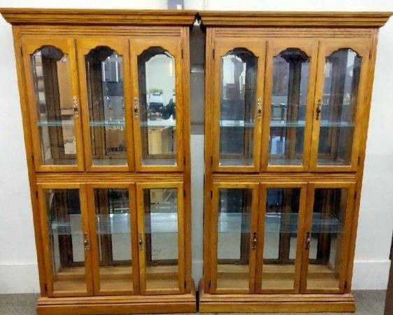 Matching Pair Solid Oak China / Curio / Display Cabinet 


