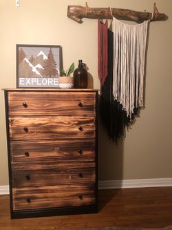 5 drawer dresser black burnt wood