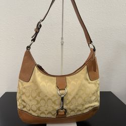 Coach💥Vintage~Rare💥CC Canvas Yellow & Brown Leather Shoulder Bag