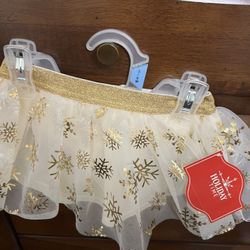 White & Gold Snowflake Tutu, Baby Girl 3-6 Months