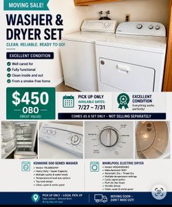 Whirlpool Dryer + Kenmore 500 Washer Set – Excellent Condition – $495 OBO