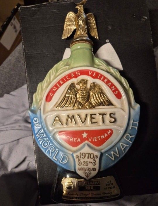 Amvets Jim Beam Commemorative Porcelain Decanter